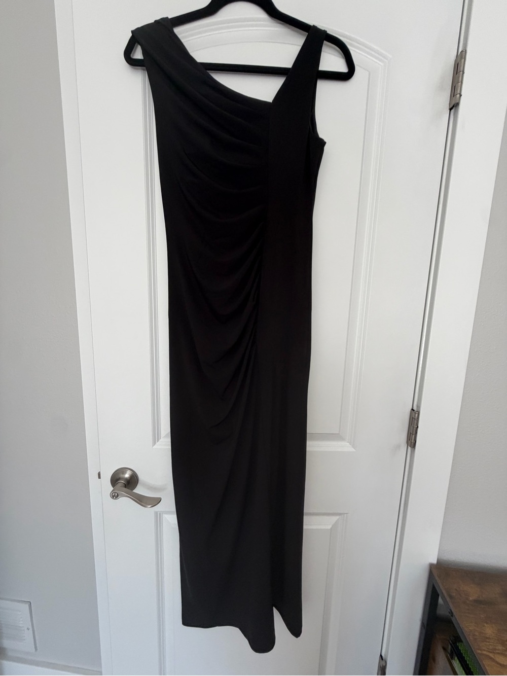 LOFT Black One-Shoulder Ruched Evening Dress